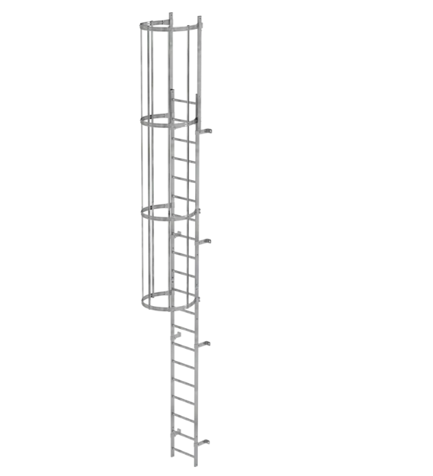 Einzügige Steigleiter mit Rückenschutz, Aluminium blank, Steighöhe 4,76 m