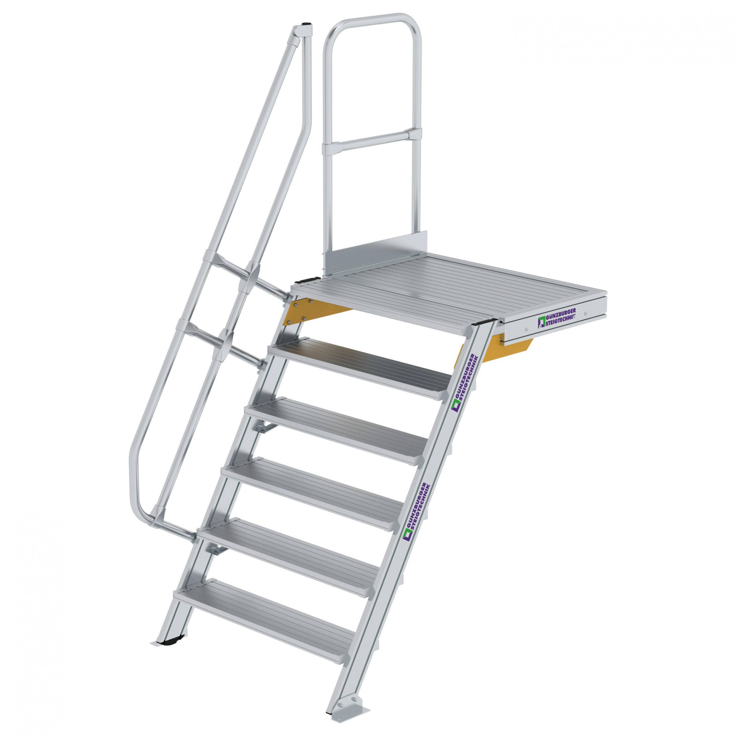 Aluminium-Treppe 60° mit Podest, Stufenbreite 1000 mm, 4 Stufen