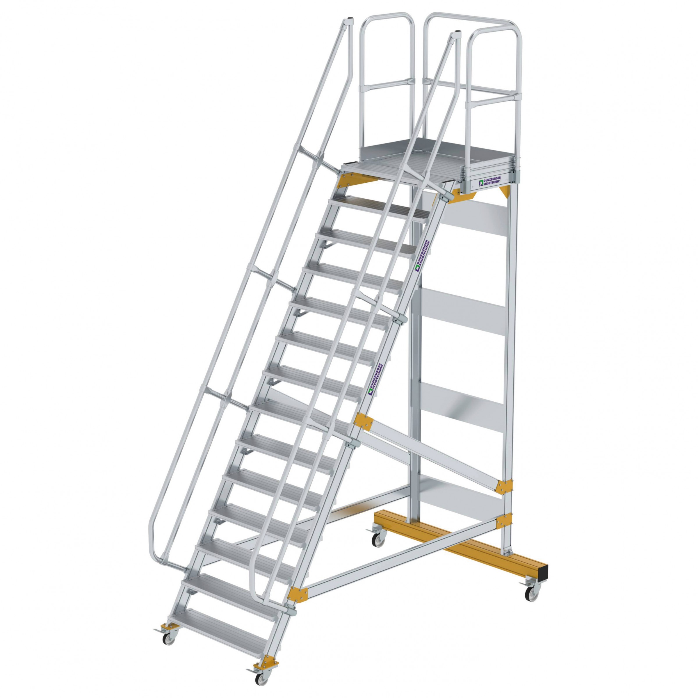 Aluminium-Plattform-Treppe fahrbar 60°, Stufenbreite 1000 mm, 16 Stufen