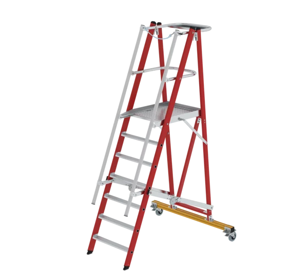 Plattformleiter GFK/ALU klappbar und fahrbar mit GFK-Handlauf, 5 Stufen