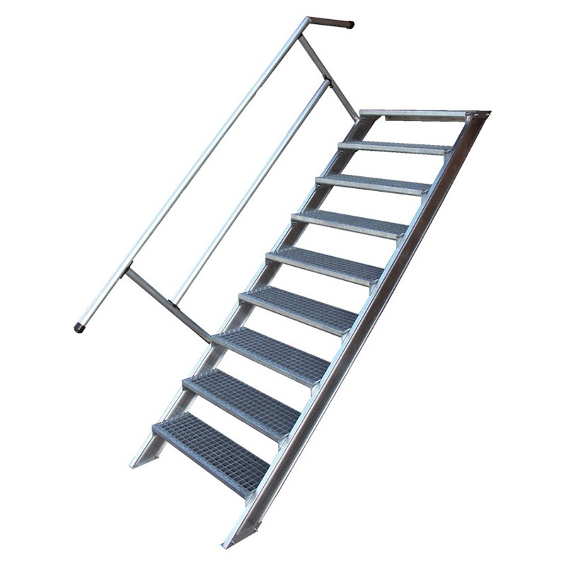 Treppe mit einseitigem Handlauf und Stahl Gitterrost-Stufen, 11 Stufen