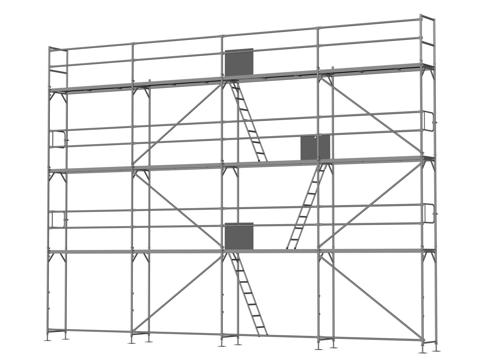 Alu Traufseitengerüst 80 qm - 2,5 m Felder - 10 m lang - 8 m Arbeitshöhe - Basis-Gerüst inkl. Aufstieg & Befestigung