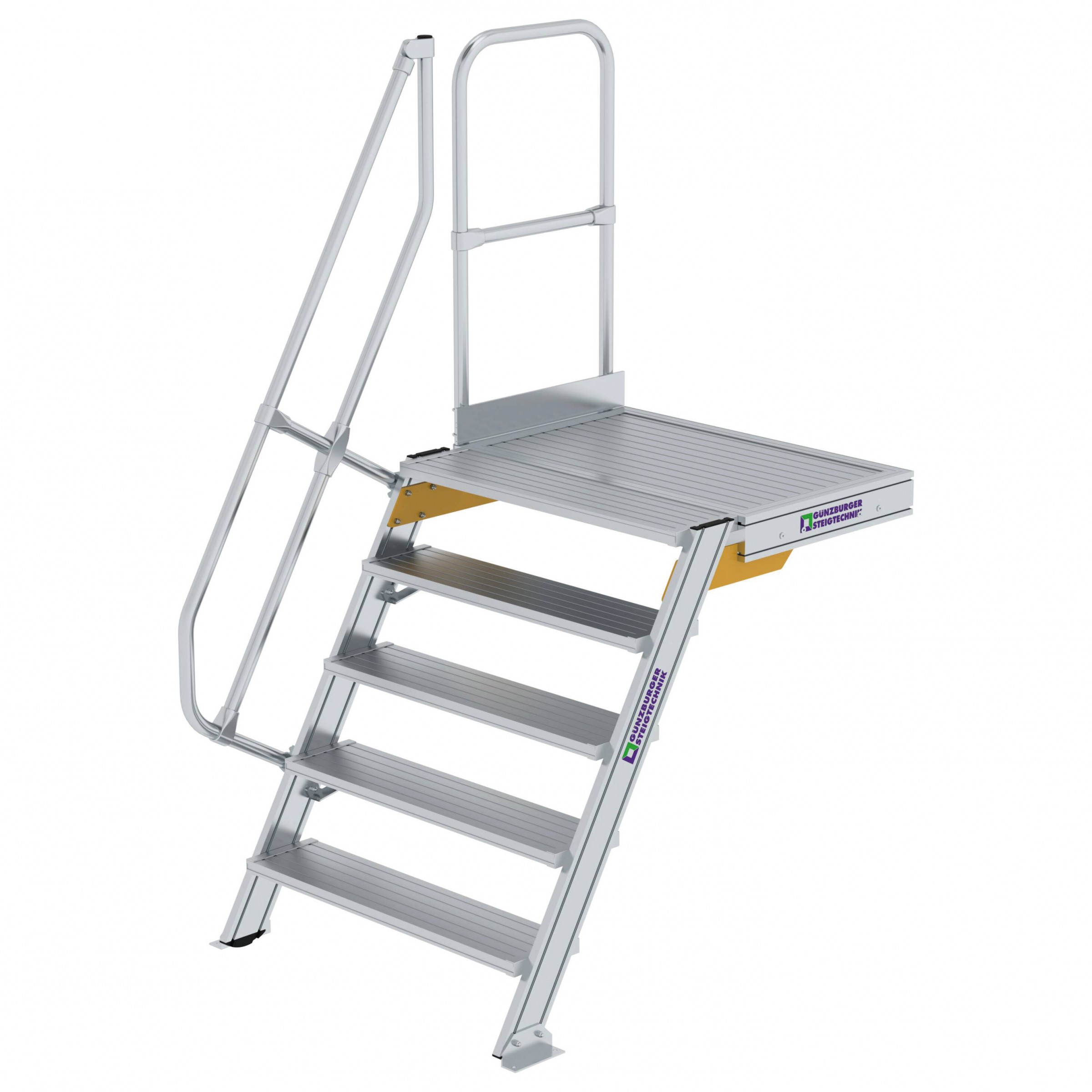 Aluminium-Treppe 60° mit Podest, Stufenbreite 1000 mm, 4 Stufen Aluminium-Treppe 60° mit Podest, Stufenbreite 1000 mm, 4 Stufen