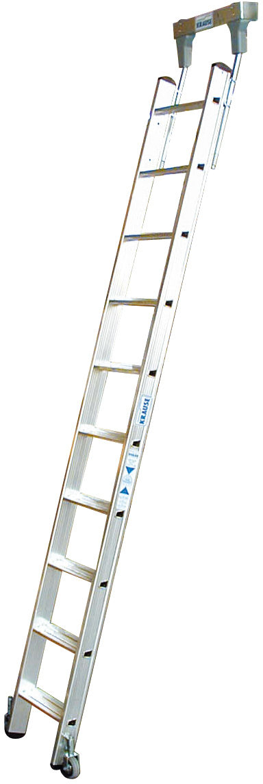Stufen-Regalleiter für Rundrohr-Schienenanlage, 10 Stufen Stufen-RegalLeiter für Rundrohr-Schienenanlage, 10 Stufen