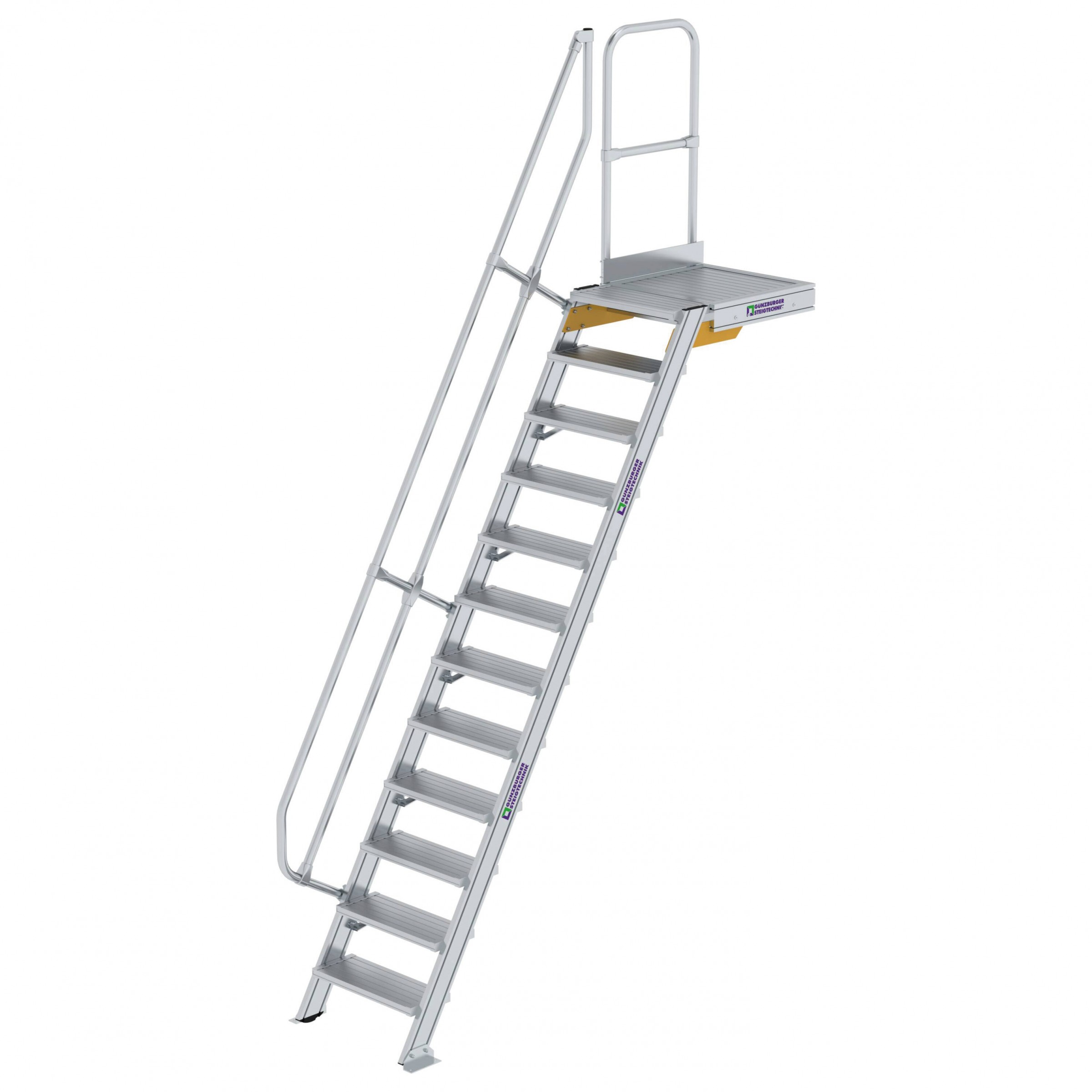 Aluminium-Treppe 60° mit Podest, Stufenbreite 600 mm, 4 Stufen Aluminium-Treppe 60° mit Podest, Stufenbreite 600 mm, 4 Stufen