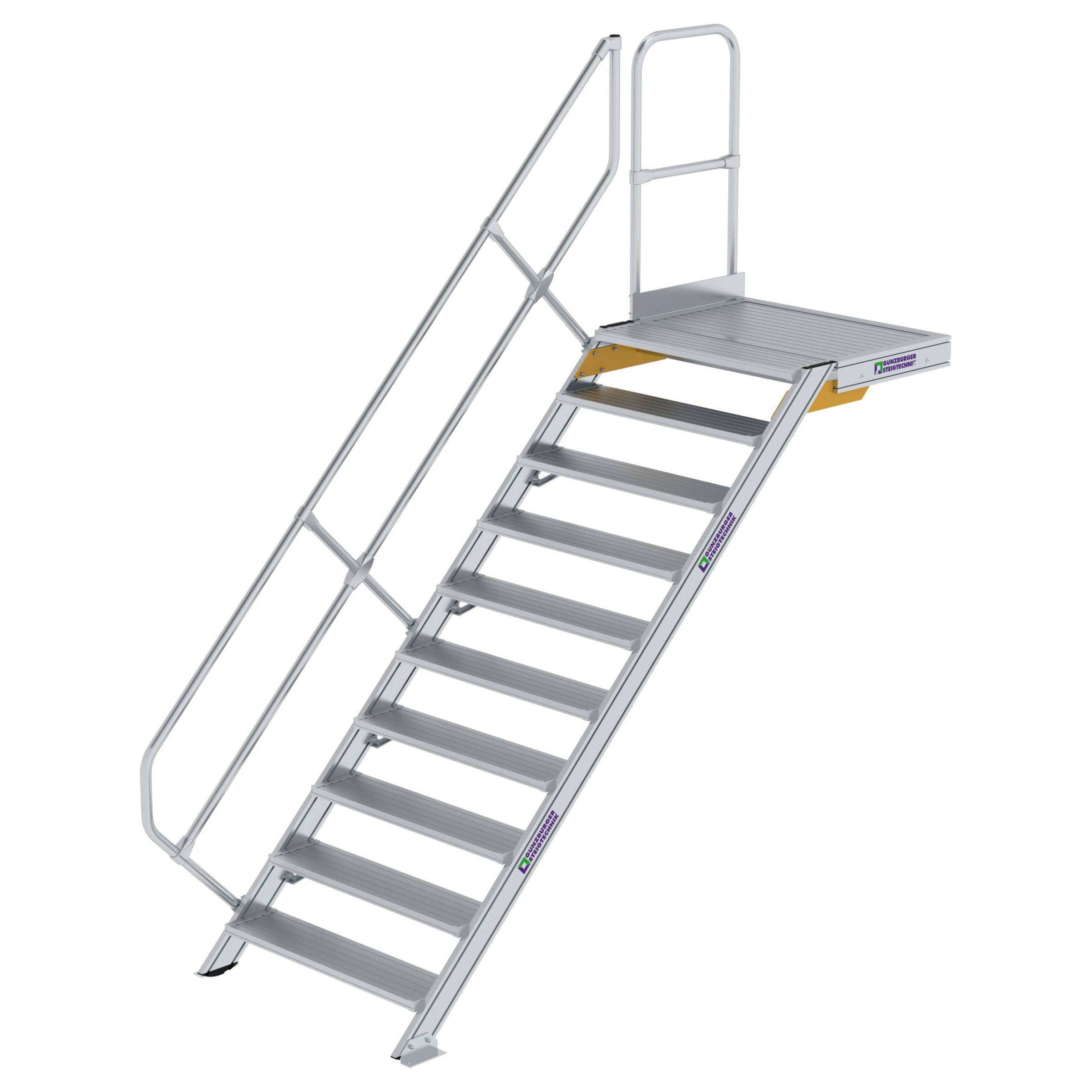 Aluminium-Treppe mit Plattform, 45°, Stufenbreite 1000 mm, 5 Stufen