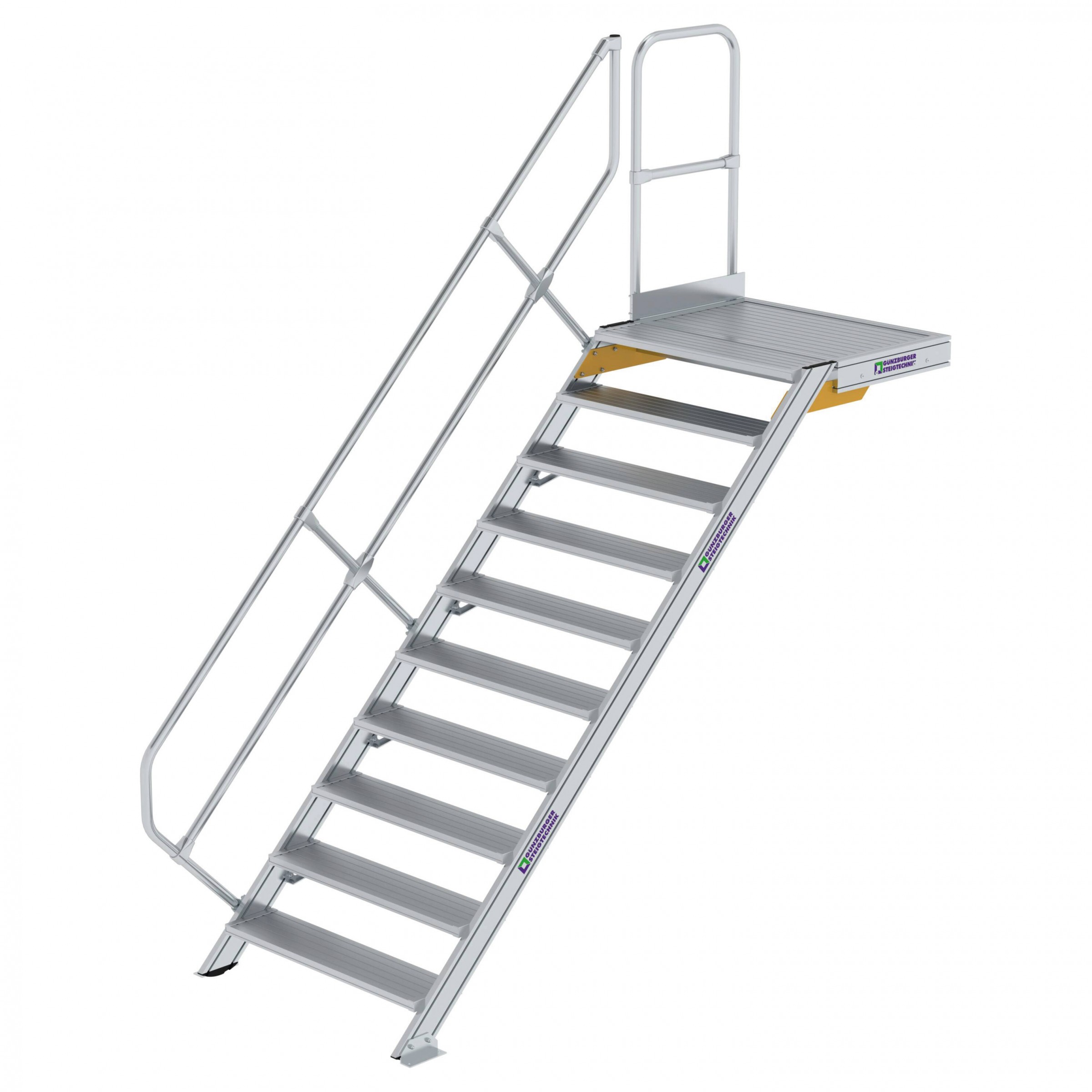 Aluminium-Treppe mit Plattform, 45°, Stufenbreite 1000 mm, 5 Stufen Aluminium-Treppe mit Plattform, 45°, Stufenbreite 1000 mm, 5 Stufen