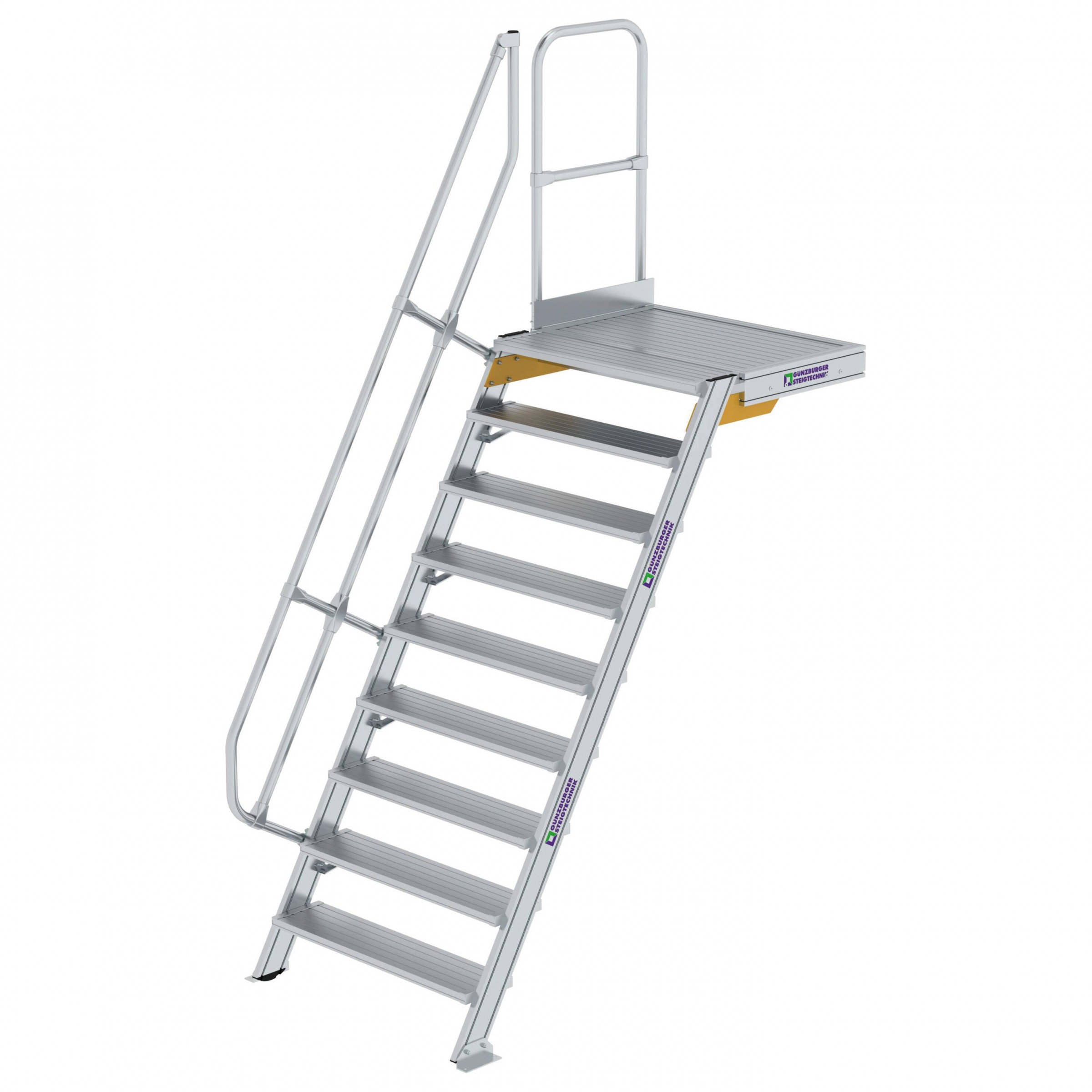 Aluminium-Treppe 60° mit Podest, Stufenbreite 1000 mm, 4 Stufen Aluminium-Treppe 60° mit Podest, Stufenbreite 1000 mm, 4 Stufen