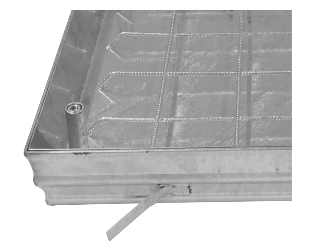 Schachtabdeckungen aus Edelstahl,  lichtes Schachtmaß 300 x 300 mm, mit Wanne