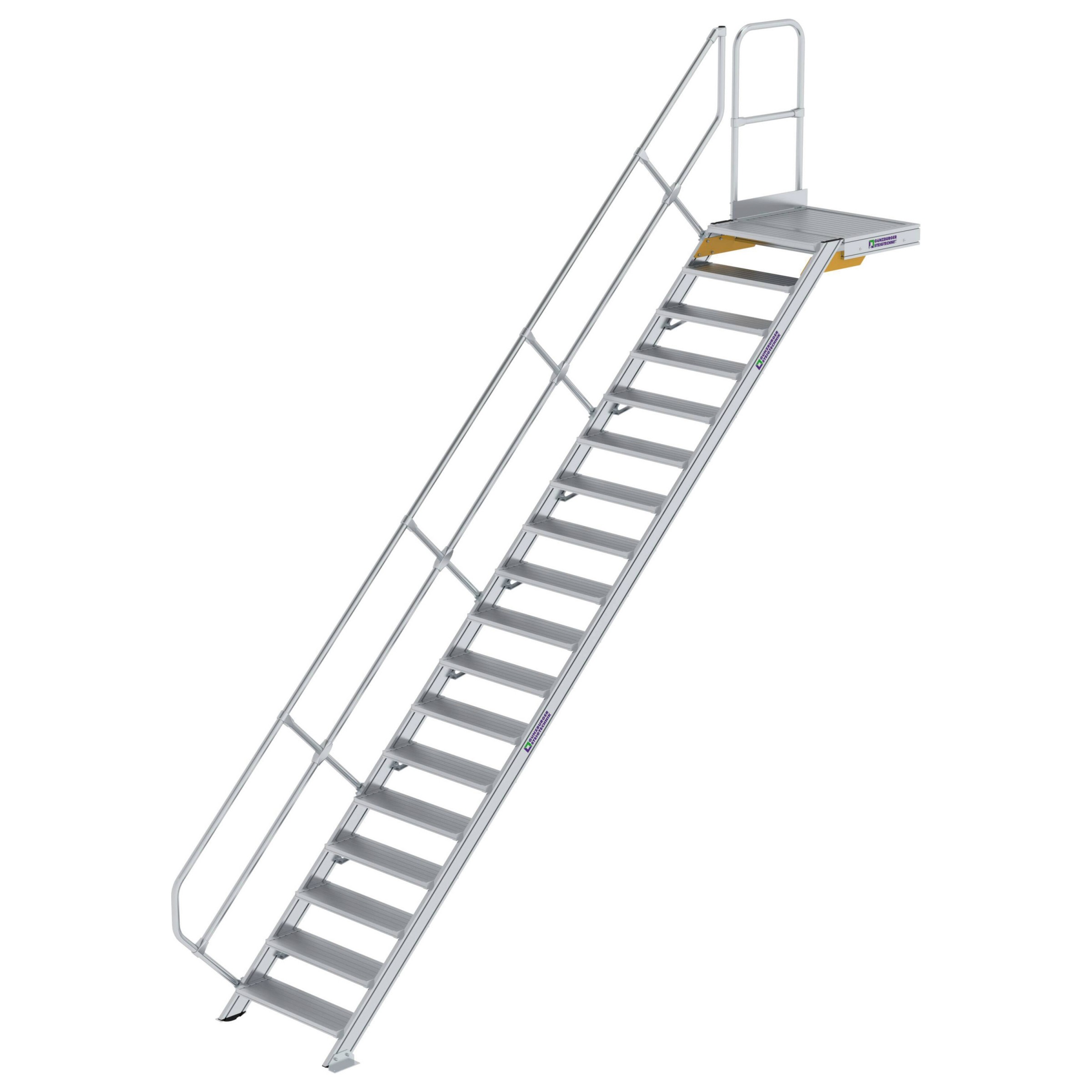 Aluminium-Treppe mit Plattform, 45°, Stufenbreite 800 mm, 10 Stufen