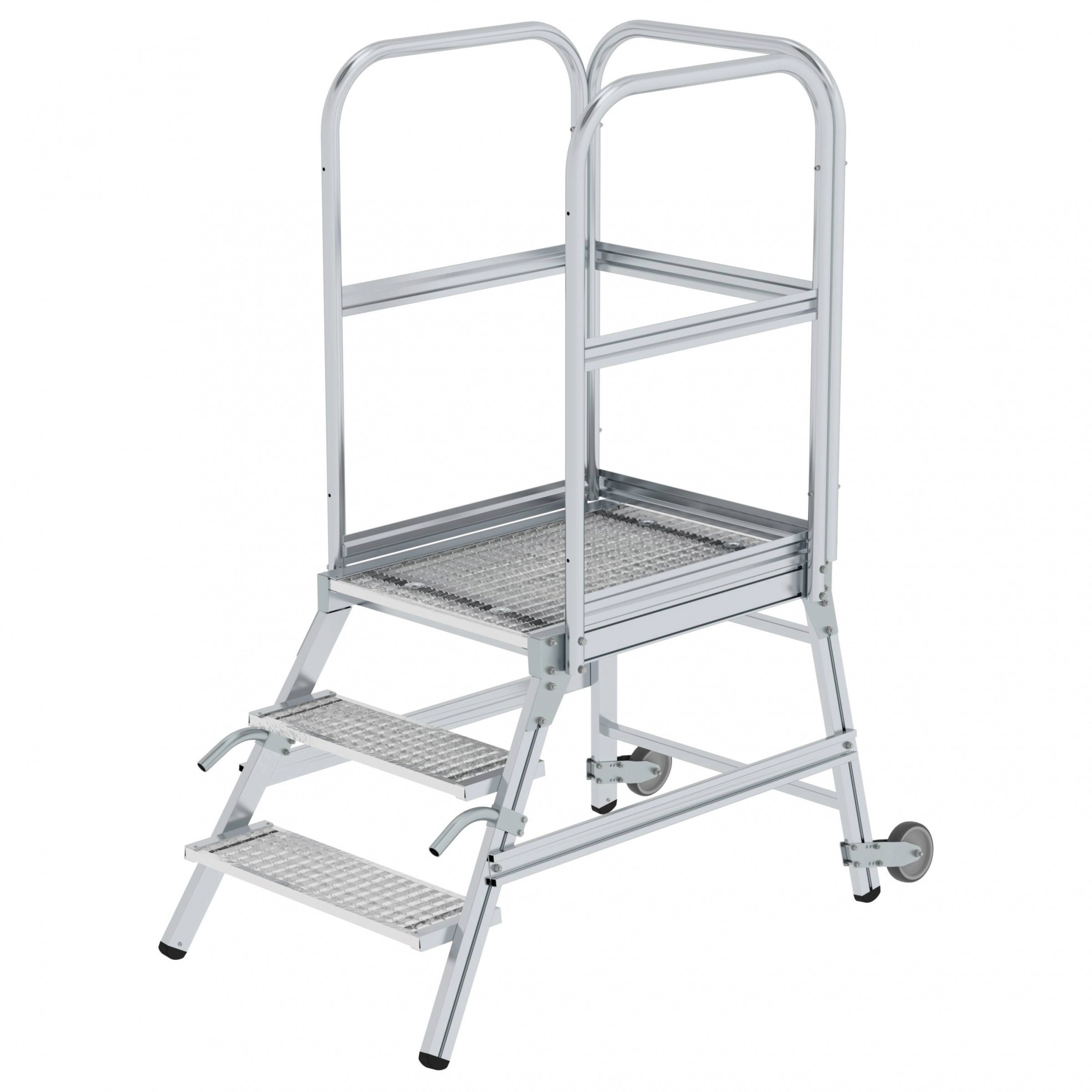 Aluminium-Podestleiter, einseitig begehbar, mit Rollen und Griff, Ausführung Stahl-Gitterrost, 6 Stufen Aluminium-Podestleiter, einseitig begehbar, mit Rollen und Griff, Ausführung Stahl-Gitterrost, 6 Stufen