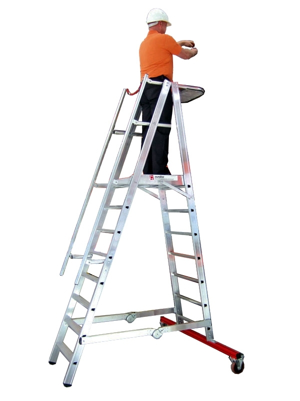 Premium-Line Aluminium-Podestleiter fahrbar, klappbar 4 Stufen