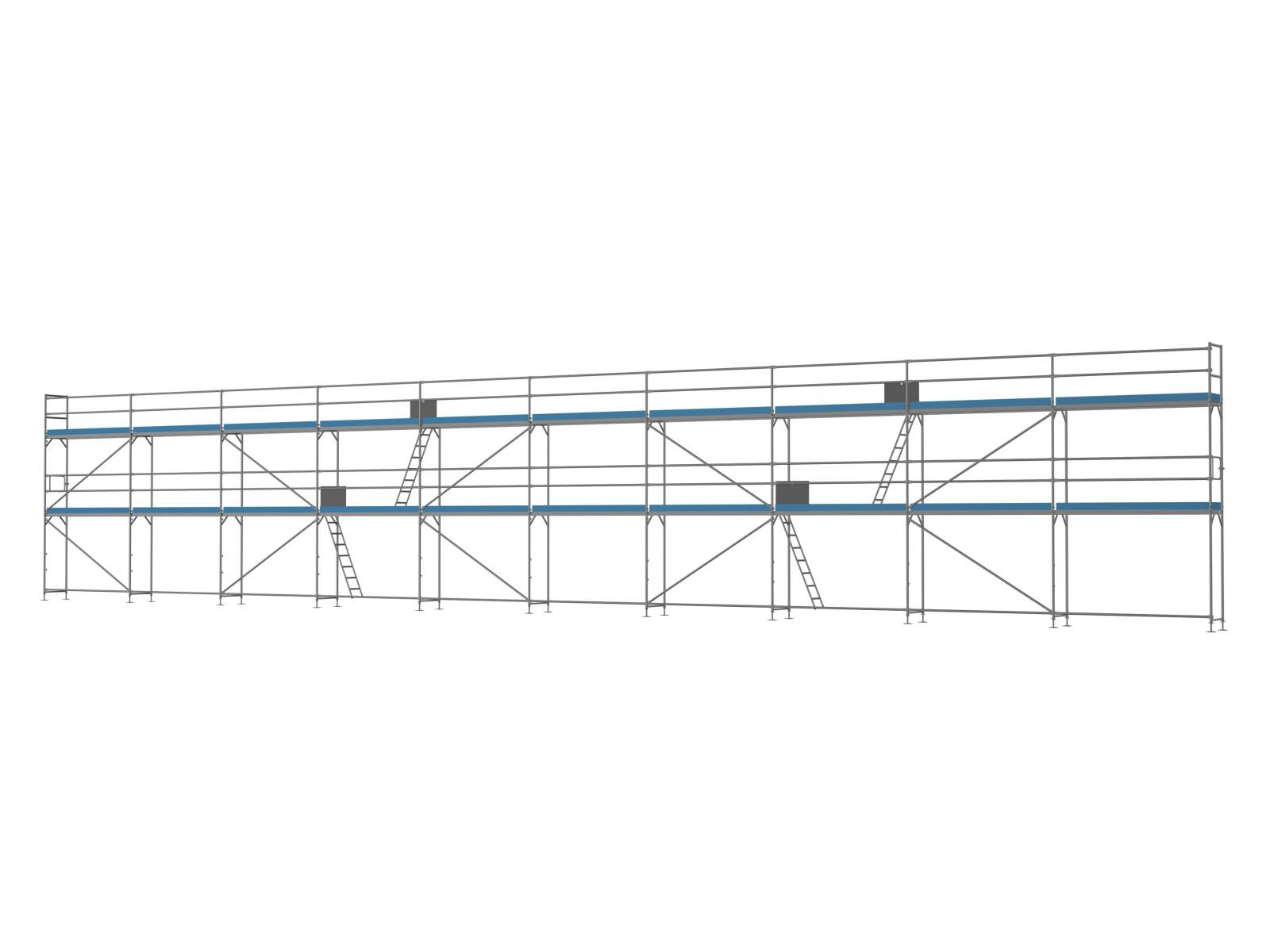 Alu Traufseitengerüst 180 qm - 3,0 m Felder - 30 m lang - 6 m Arbeitshöhe - Komplettpaket