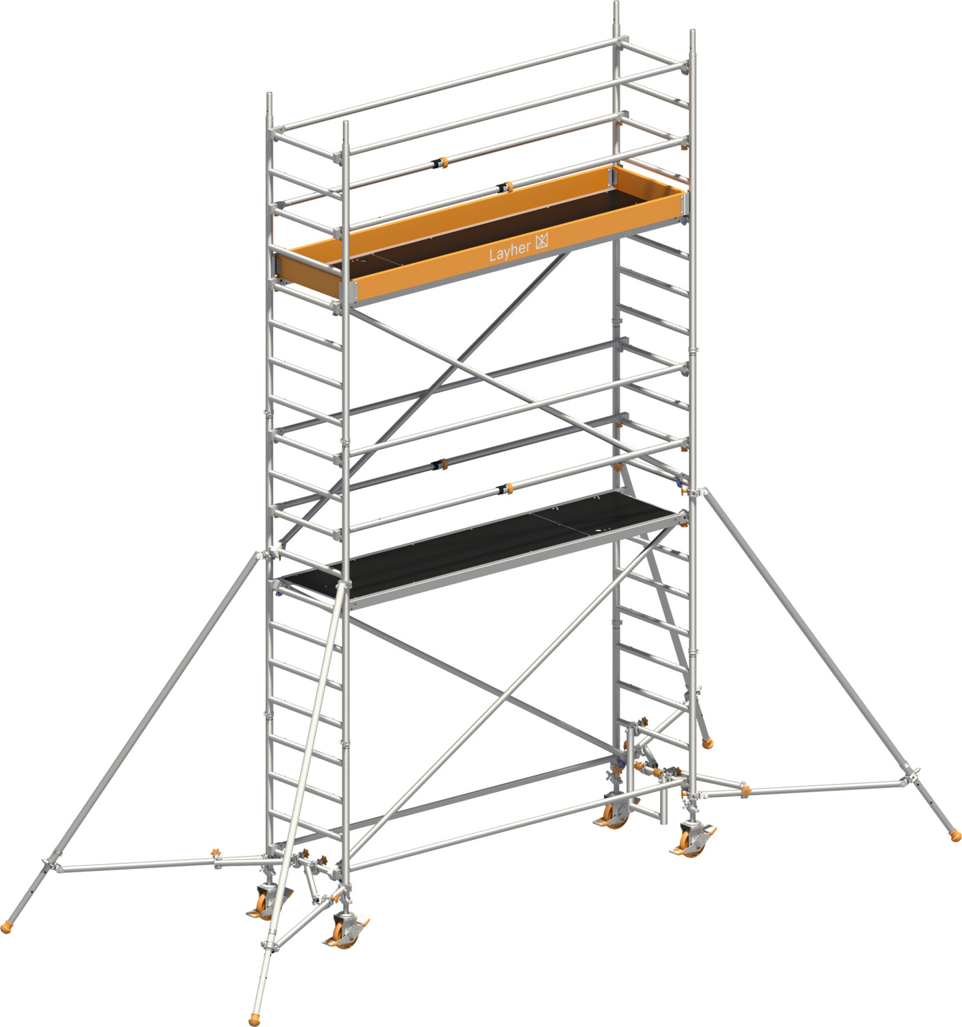 Uni Standard P2 mit Uni Telegeländer und Gerüststützen, Standhöhe 9,20 m
