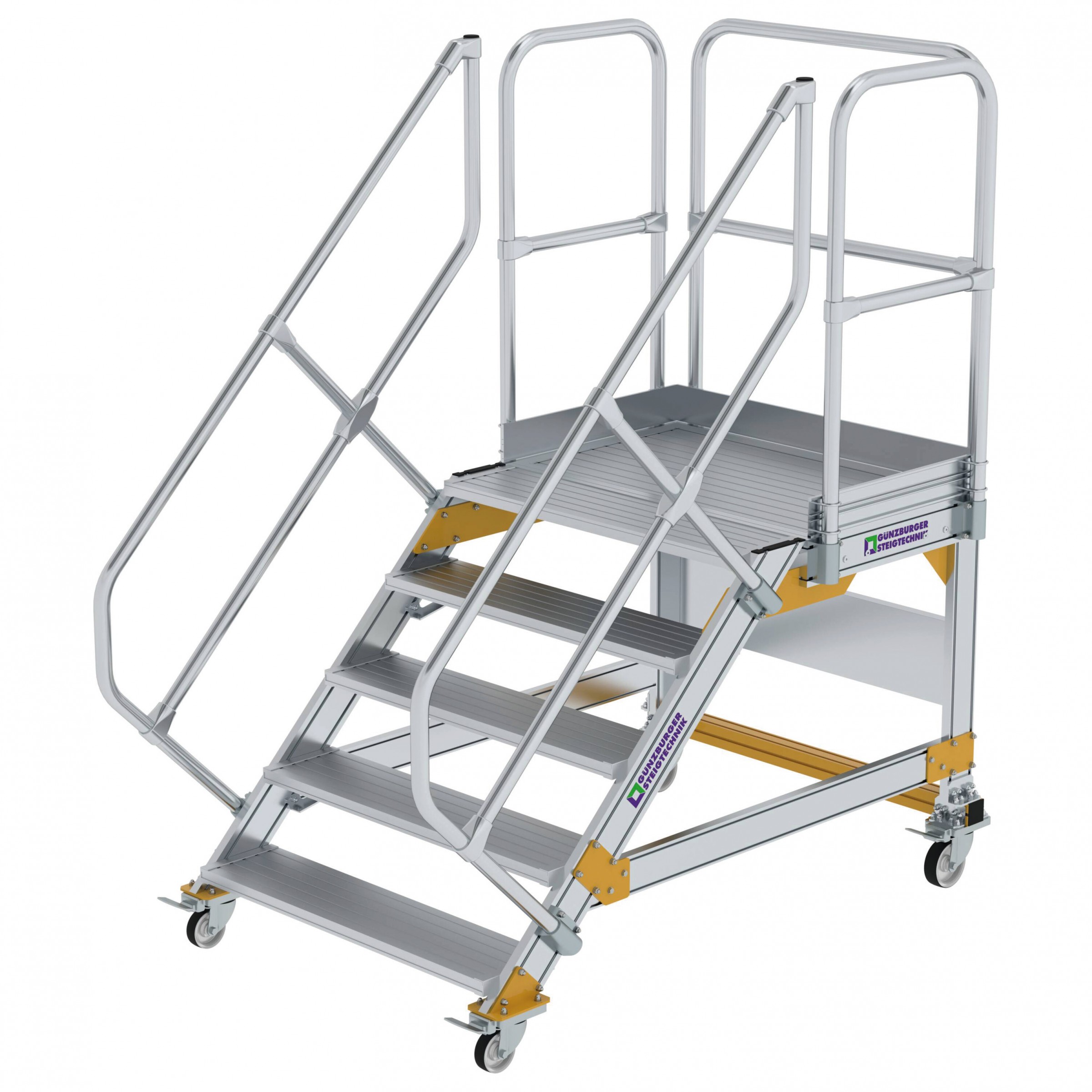 Aluminium-Plattform-Treppe fahrbar 45°, Stufenbreite 1000 mm, 10 Stufen