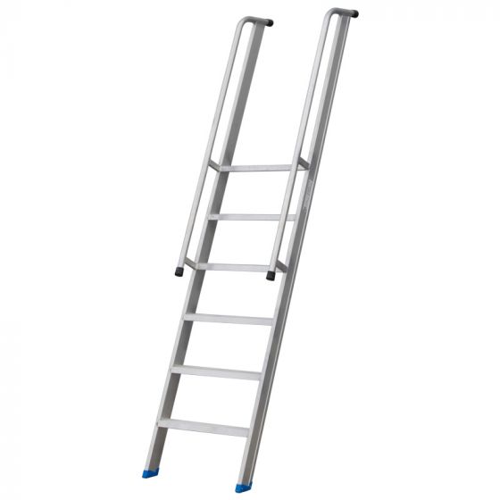 Stufenanlegeleiter 60 cm breit, mit Handlauf und Überstieg, 6 Stufen