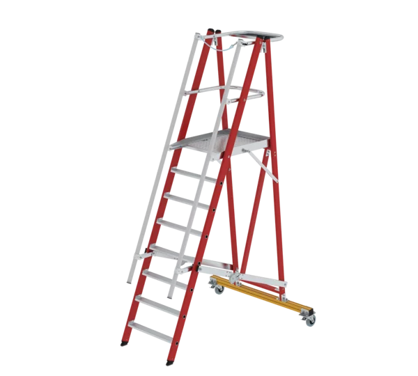 Plattformleiter GFK/ALU klappbar und fahrbar mit GFK-Handlauf, 5 Stufen