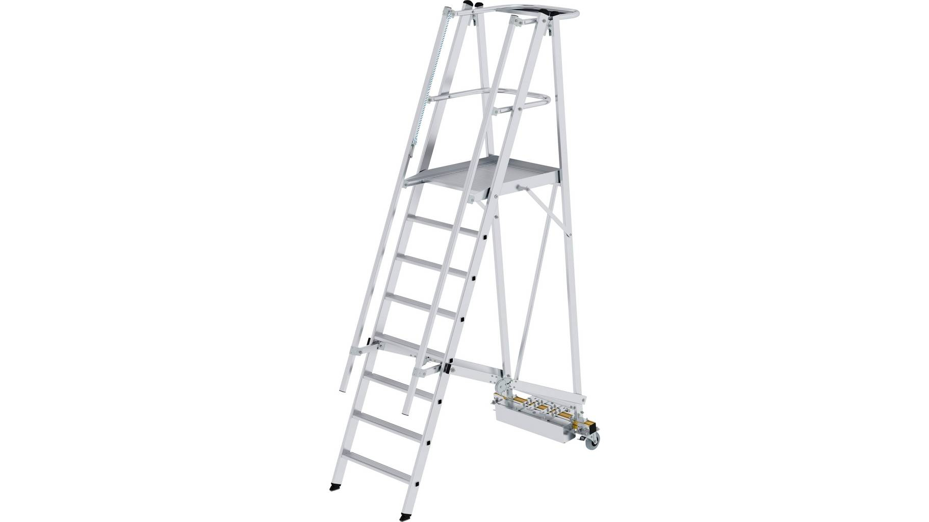Aluminium-Podestleiter, fahrbar, klappbar, 8 Stufen Aluminium-Podestleiter, fahrbar, klappbar, 6 Stufen
