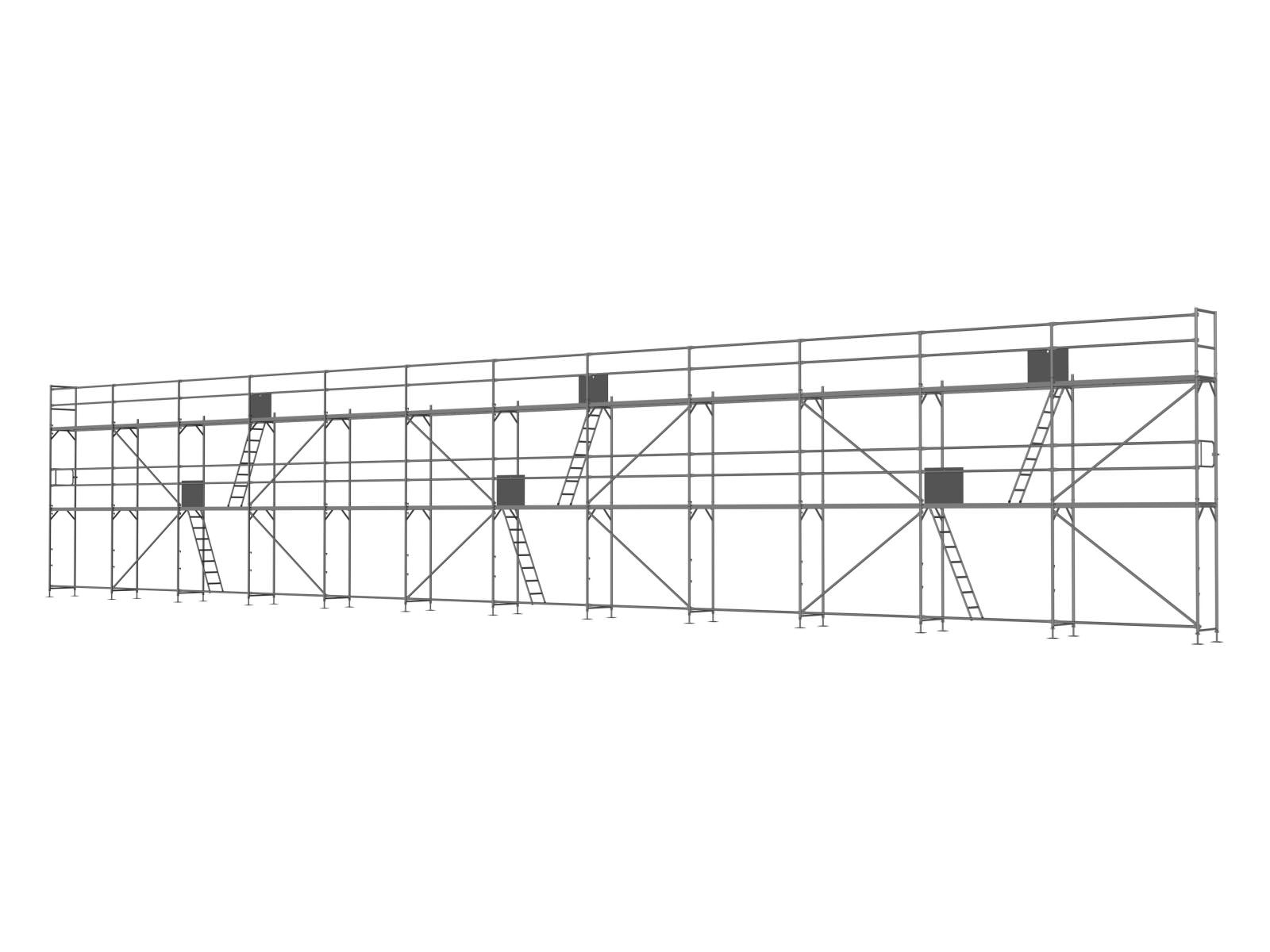 Alu Traufseitengerüst 180 qm - 2,5 m Felder - 30 m lang - 6 m Arbeitshöhe - Basis-Gerüst inkl. Aufstieg & Befestigung