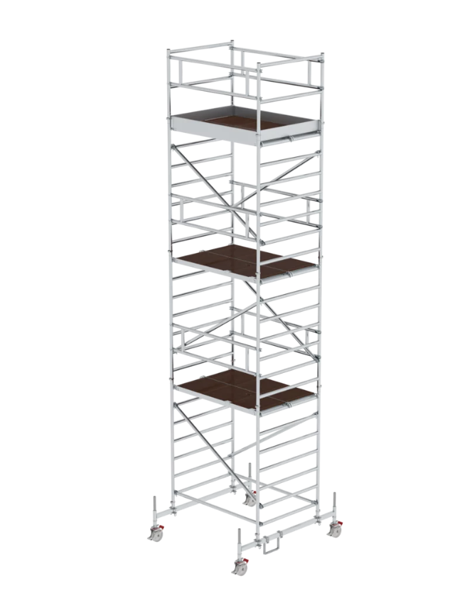 Aluminium-Rollgerüst m. Fahrbalken und Doppel-Plattform, 1,35 x 2,45 m, Standhöhe 2,51 m