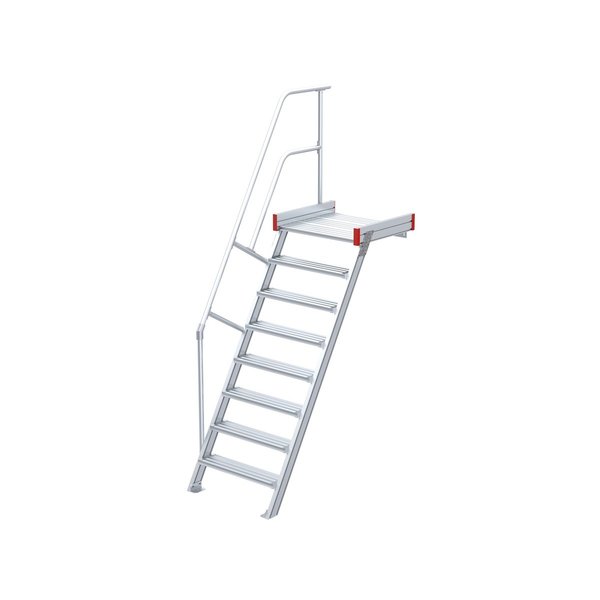 Podesttreppe, 60° Steigwinkel, 1000 mm Stufenbreite, Alu gerieft, 9 Stufen Podesttreppe, 60° Steigwinkel, 1000 mm Stufenbreite, Alu gerieft, 9 Stufen