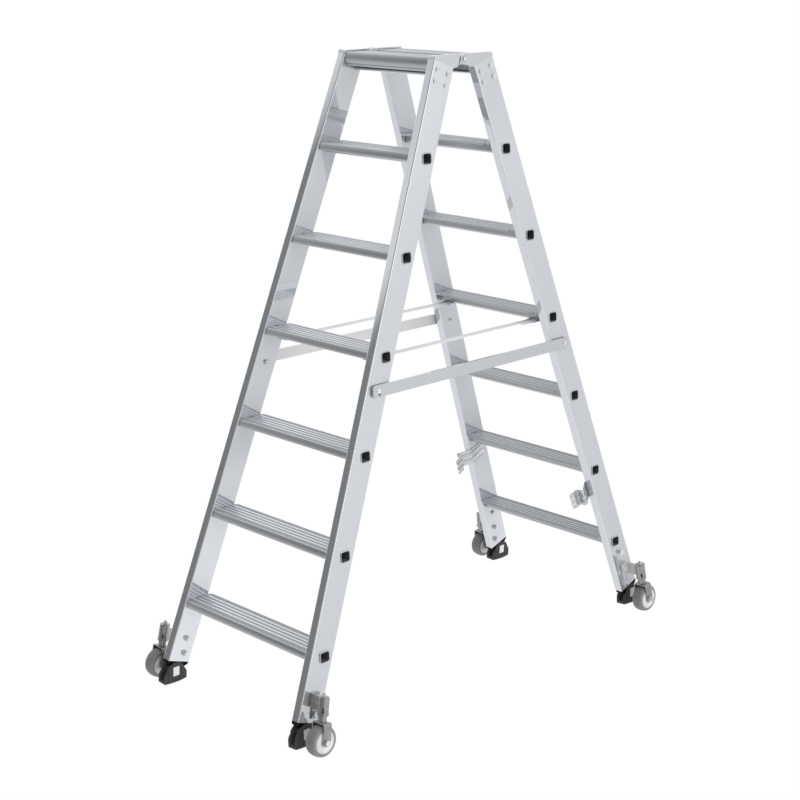 Stufen-Stehleiter, beidseitig begehbar mit Rollen, 2x3 Stufen Stufen-Stehleiter, beidseitig begehbar mit Rollen, 2x3 Stufen