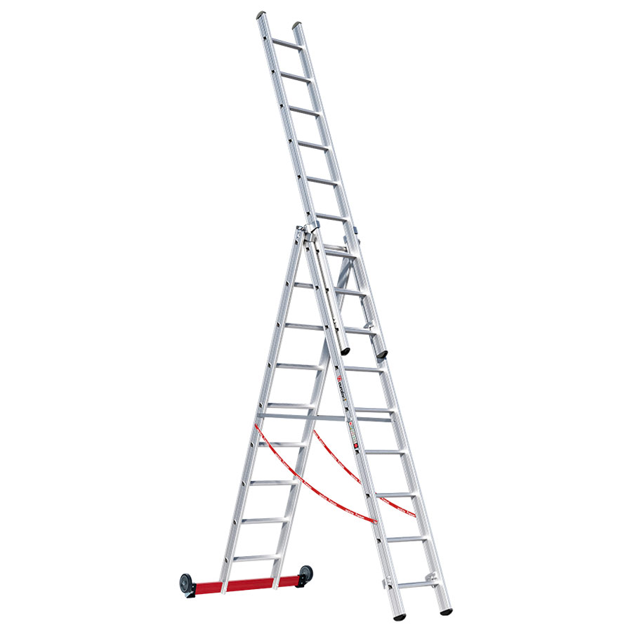 PREMIUM line Alu-Mehrzweckleiter 3-teilig, rollbar, 3 x 14 Sprossen
