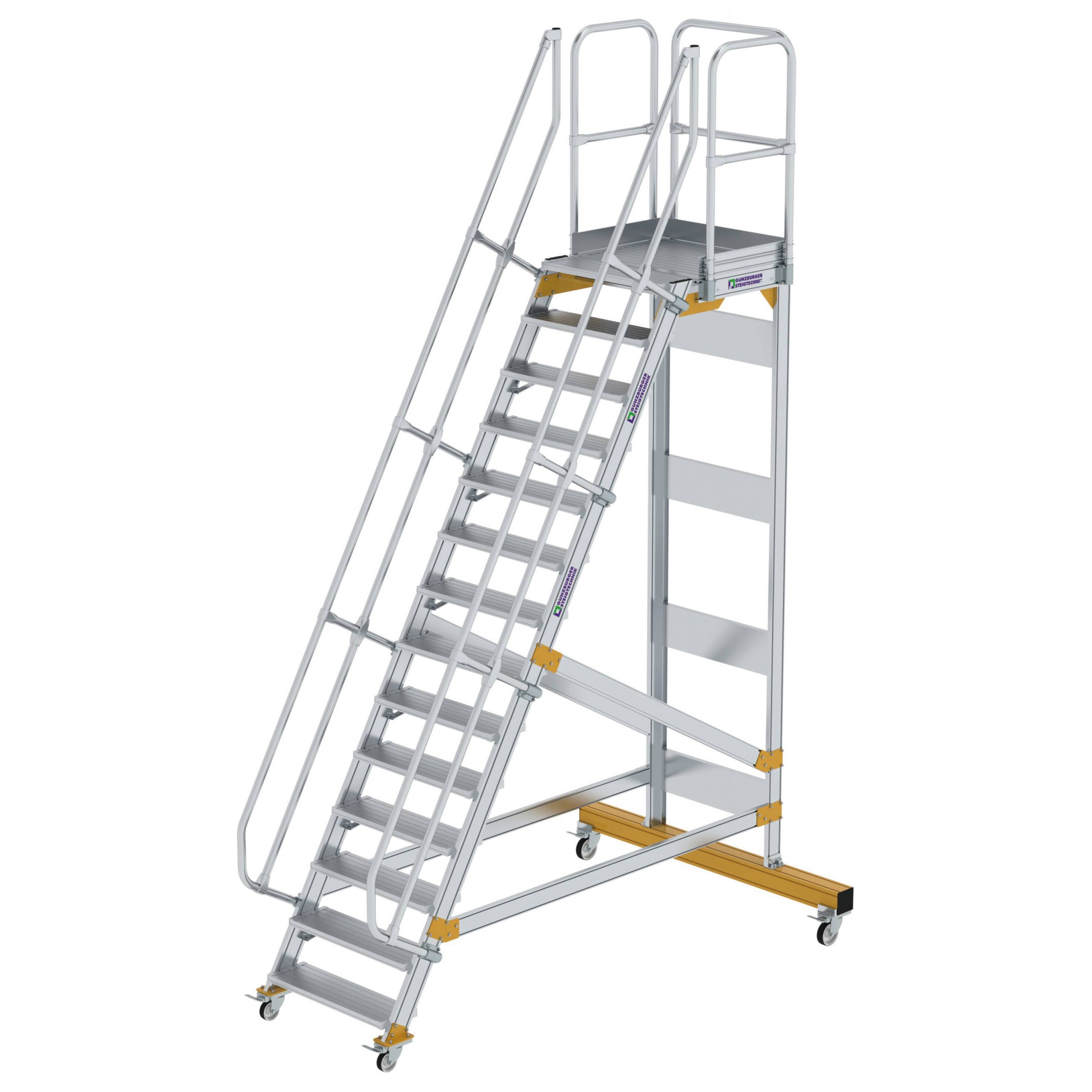 Aluminium-Plattform-Treppe fahrbar 60°, Stufenbreite 800 mm, 4 Stufen