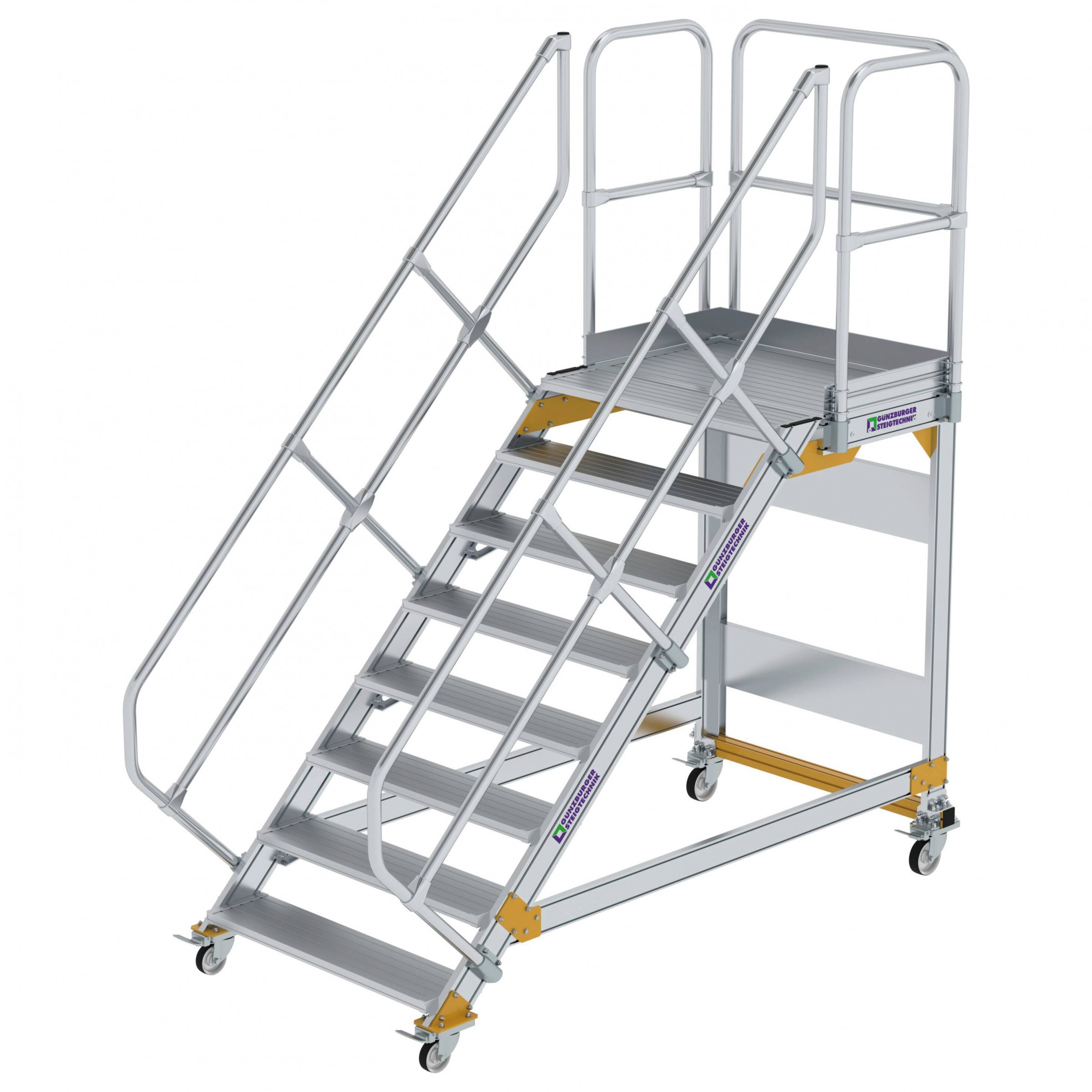 Aluminium-Plattform-Treppe fahrbar 45°, Stufenbreite 1000 mm, 10 Stufen