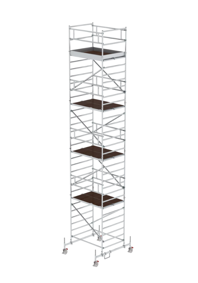 Aluminium-Rollgerüst m. Fahrbalken und Doppel-Plattform, 1,35 x 2,45 m, Standhöhe 2,51 m