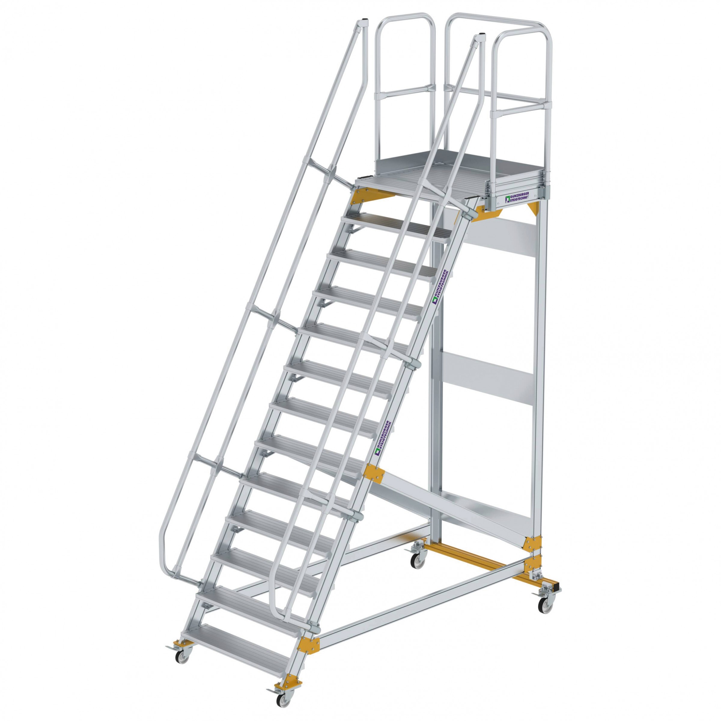 Aluminium-Plattform-Treppe fahrbar 60°, Stufenbreite 1000 mm, 16 Stufen