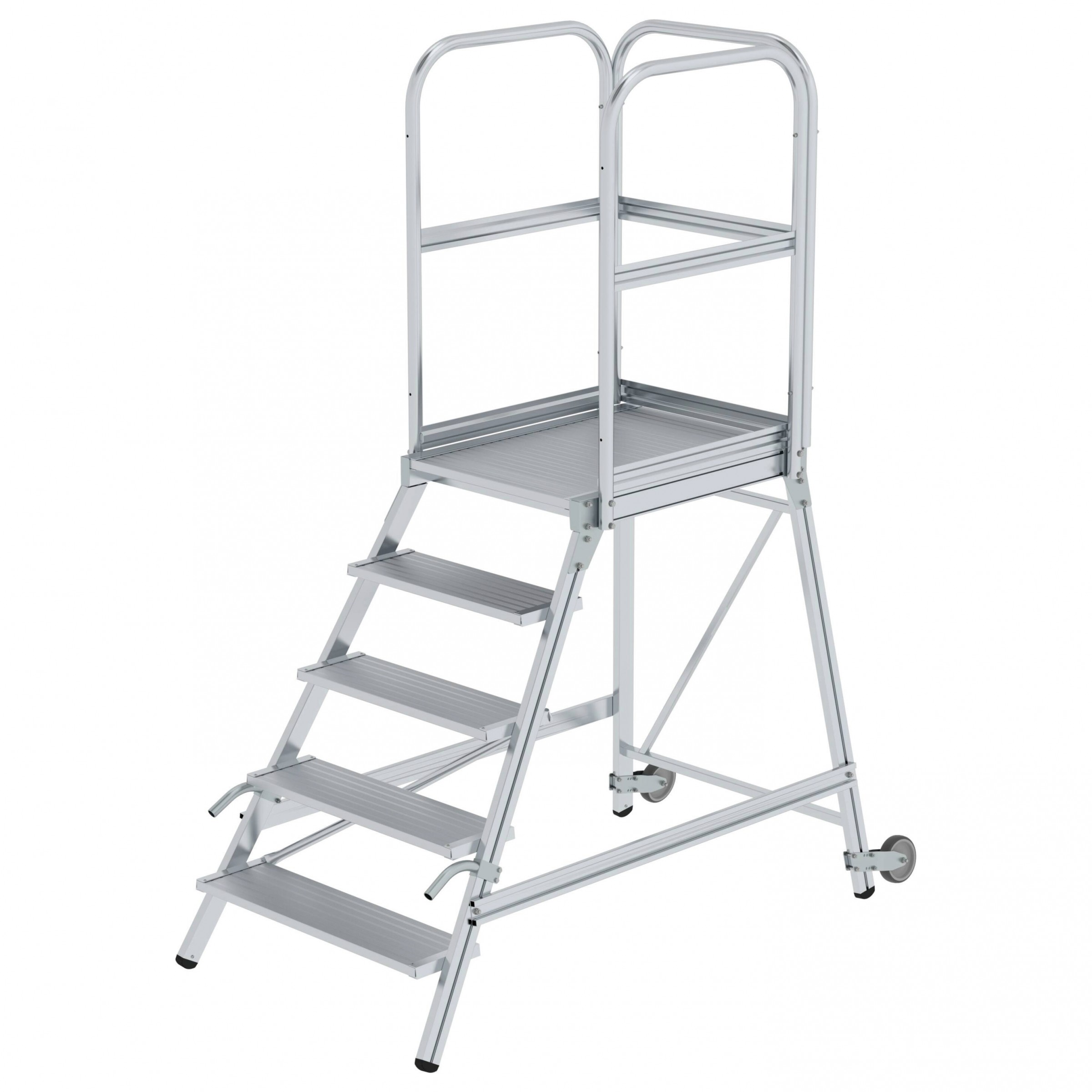 Aluminium-Podestleiter, einseitig begehbar, mit Rollen und Griff, Aluminium geriffelt, 3 Stufen Aluminium-Podestleiter, einseitig begehbar, mit Rollen und Griff, Aluminium geriffelt, 3 Stufen