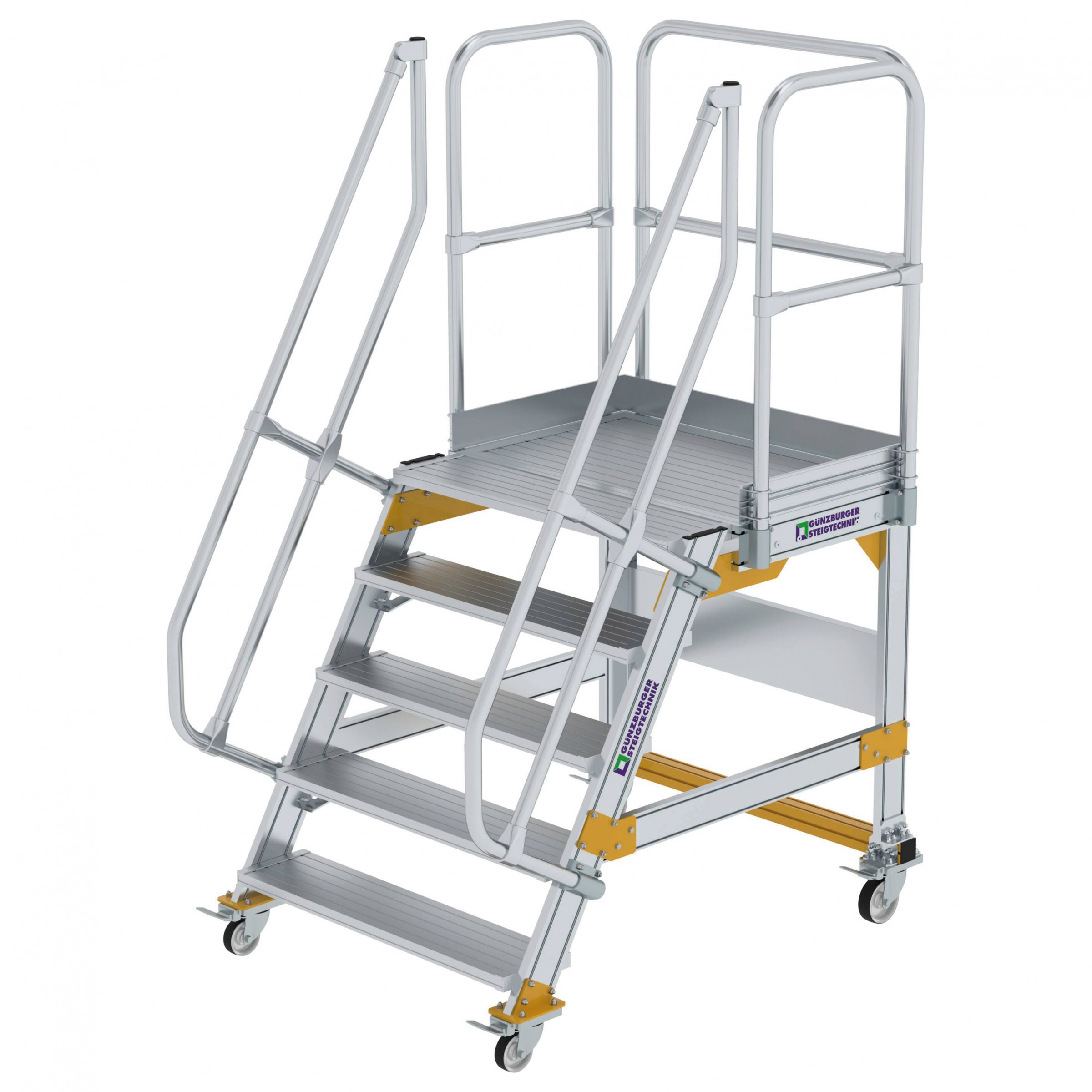 Aluminium-Plattform-Treppe fahrbar 60°, Stufenbreite 1000 mm, 16 Stufen