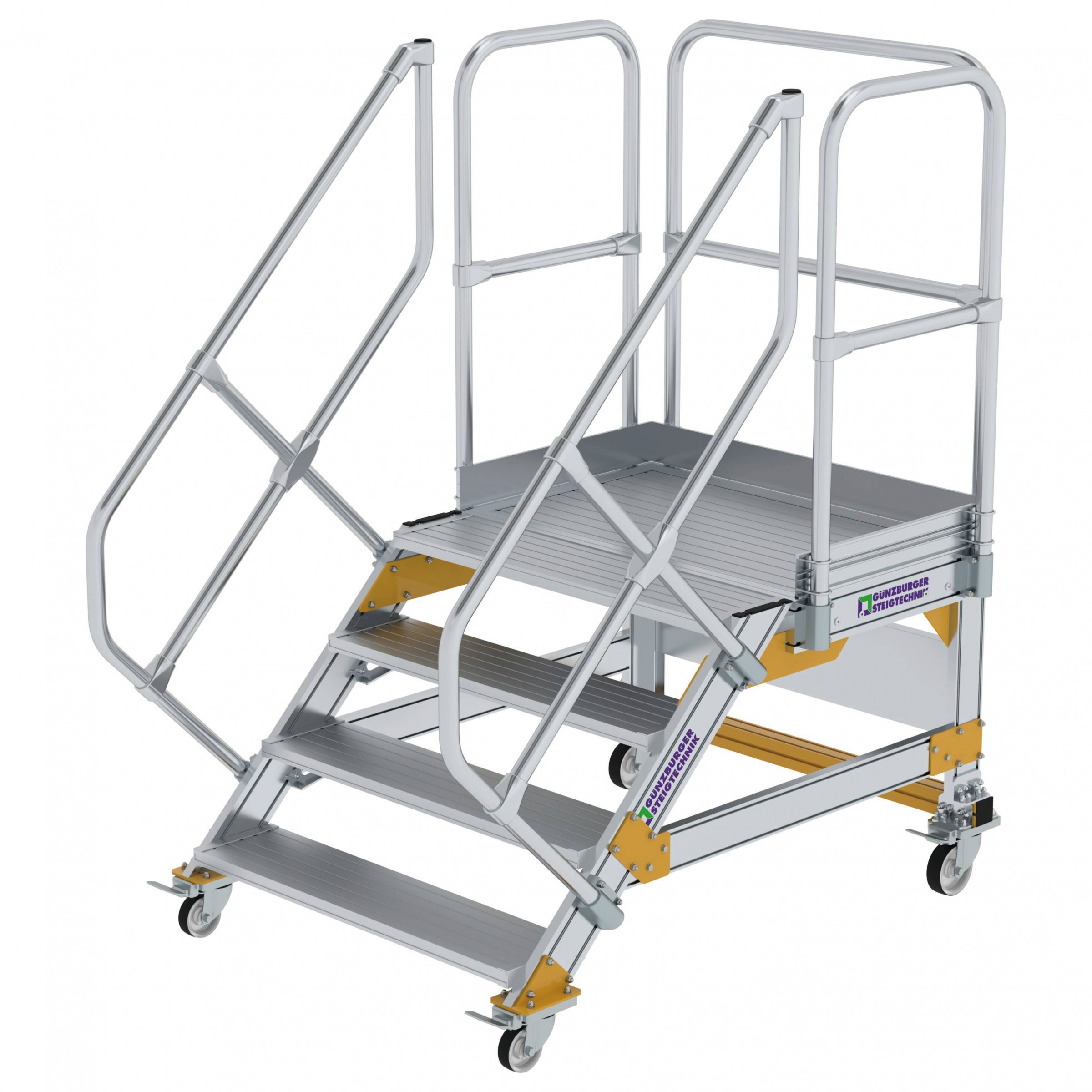 Aluminium-Plattform-Treppe fahrbar 45°, Stufenbreite 1000 mm, 10 Stufen