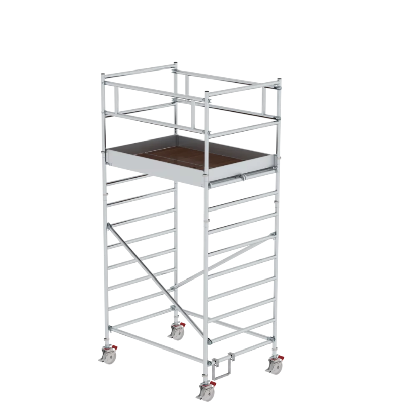 Aluminium-Rollgerüst m. Fahrbalken und Doppel-Plattform, 1,35 x 2,45 m, Standhöhe 2,51 m