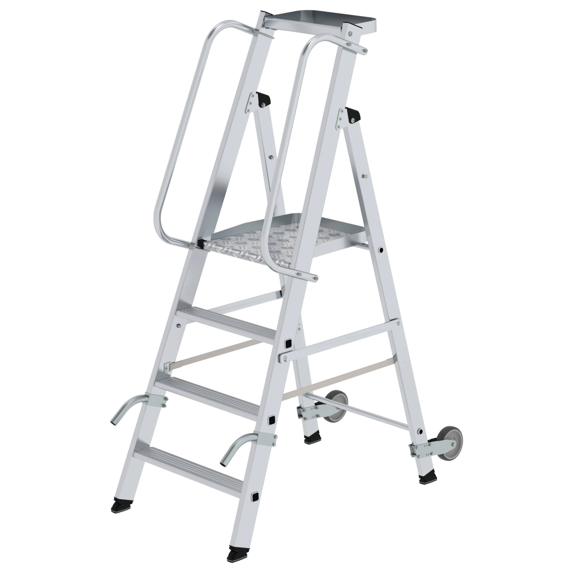 Aluminium-Stehleiter, einseitig begehbar, mit Rollen und Griff, 10 Stufen Aluminium-Stehleiter, einseitig begehbar, mit Rollen und Griff, 10 Stufen