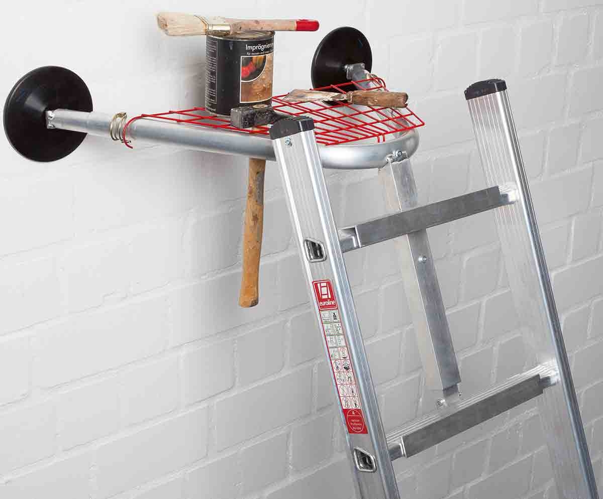 Wandabstandhalter mit Tellerfüßen und Ablagegitter Wandabstandhalter mit Tellerfüßen und Ablagegitter