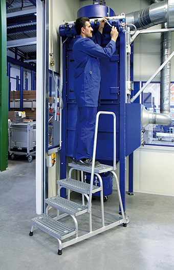 Aluminium-Arbeitspodest, starr Stahl-Gitterrost mit Rollen und  Handlauf, 3 Stufen