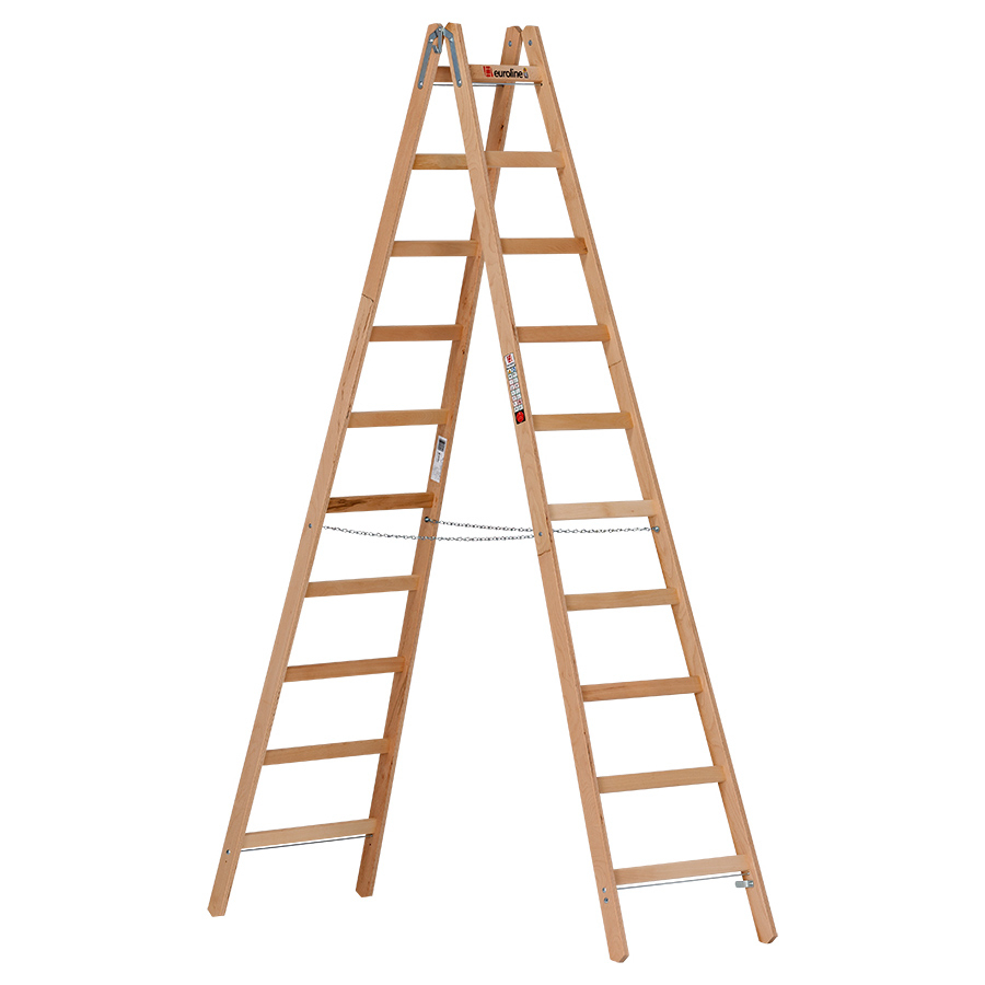Holz-Sprossenstehleiter mit Eimerhaken, 2 x 5 Sprossen