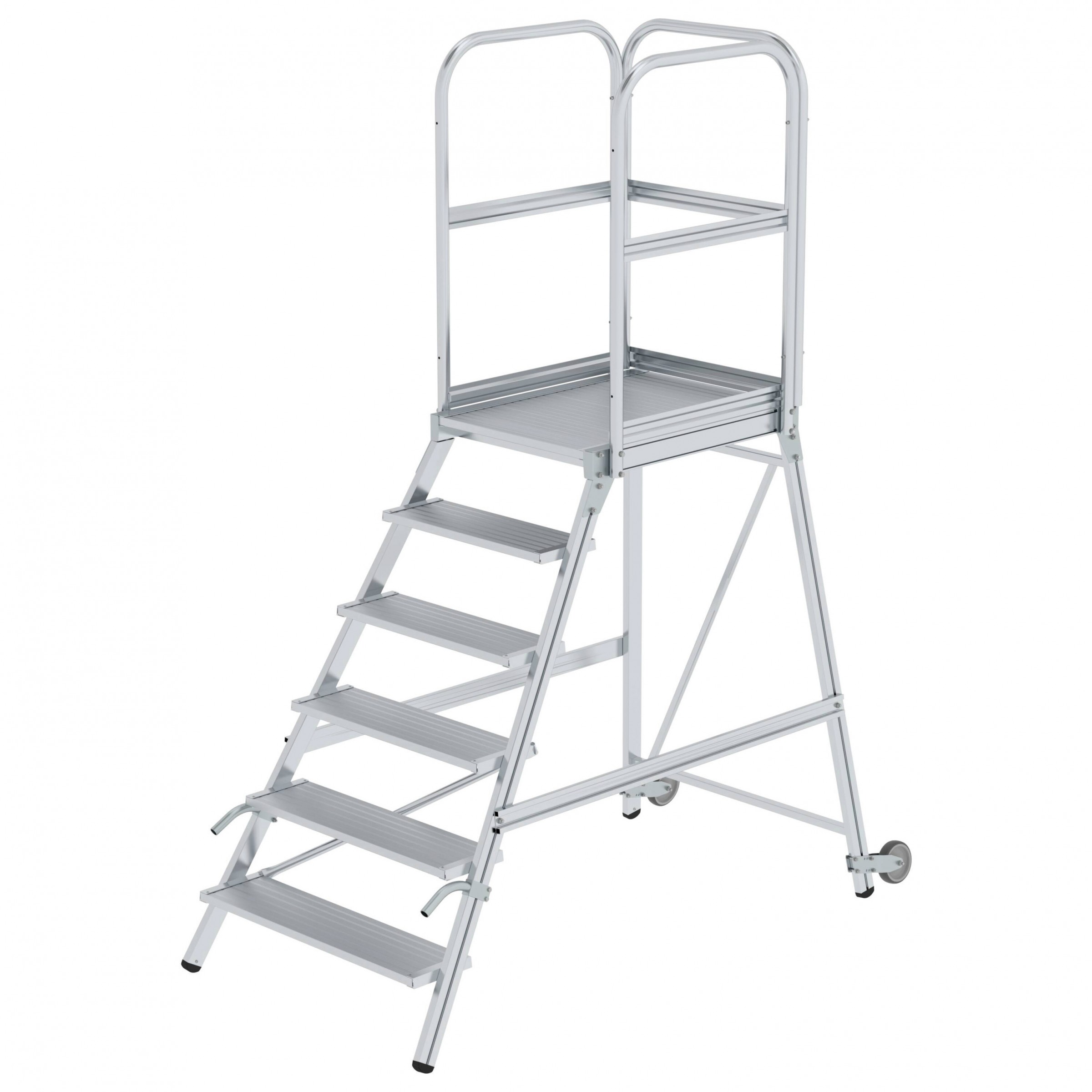 Aluminium-Podestleiter, einseitig begehbar, mit Rollen und Griff, Aluminium geriffelt, 3 Stufen Aluminium-Podestleiter, einseitig begehbar, mit Rollen und Griff, Aluminium geriffelt, 3 Stufen