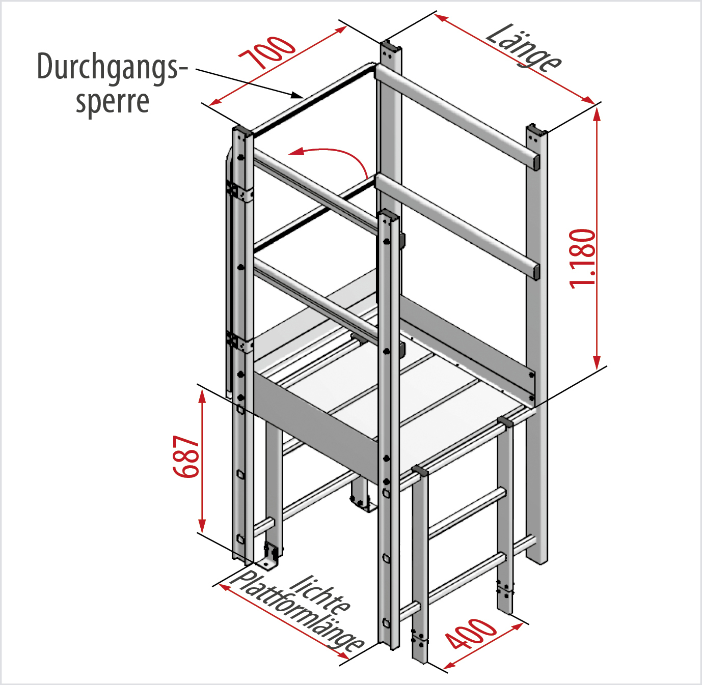 Ausstieg breit mit Übergang und Durchgangssperre - Länge 725 mm