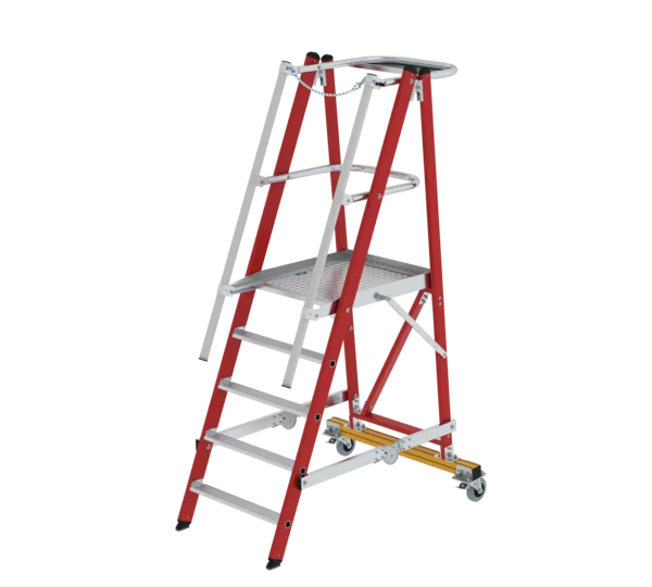 Plattformleiter GFK/ALU klappbar und fahrbar mit GFK-Handlauf, 5 Stufen