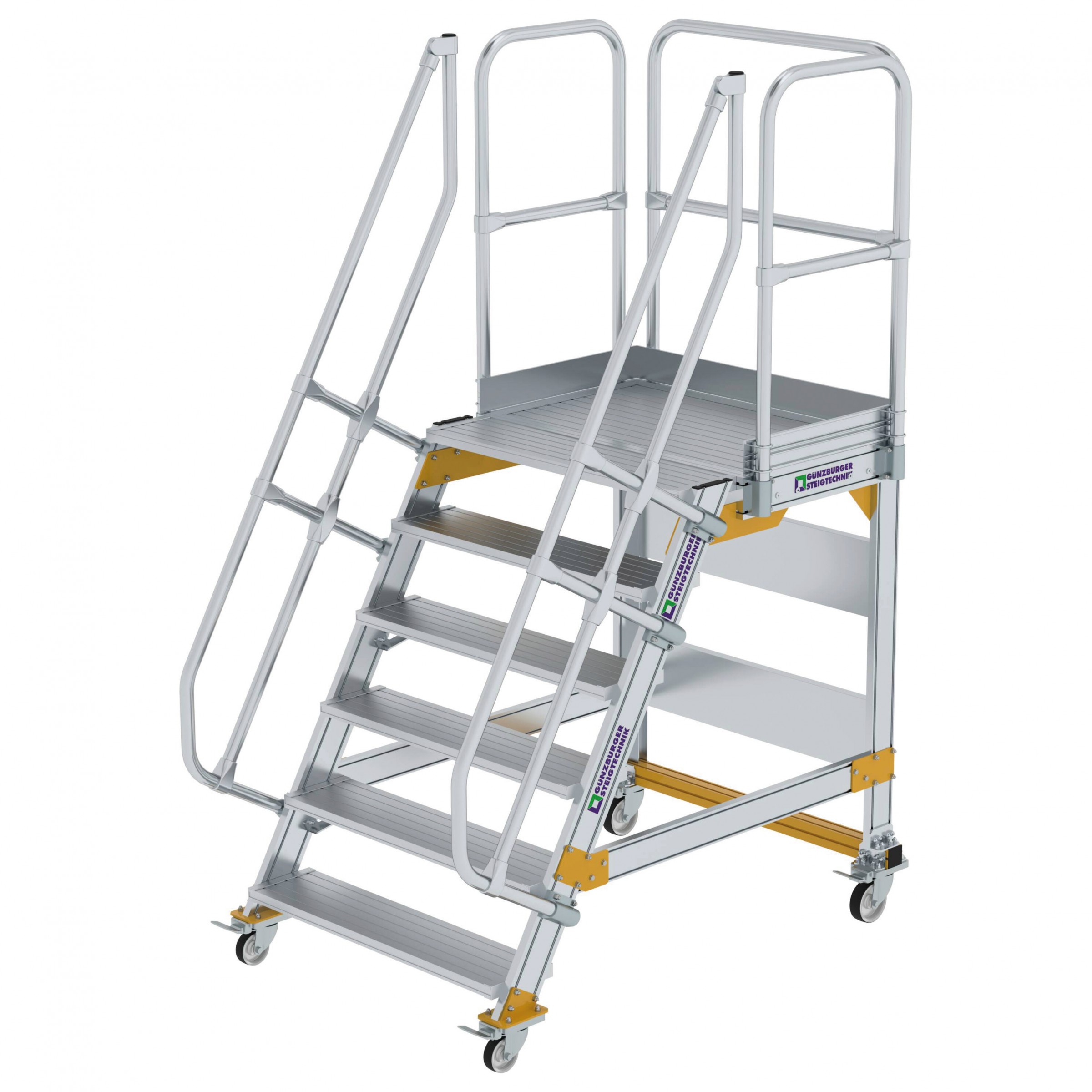 Aluminium-Plattform-Treppe fahrbar 60°, Stufenbreite 1000 mm, 16 Stufen