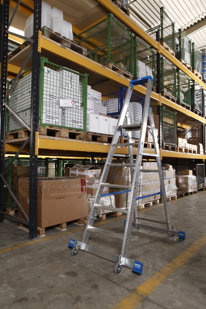 STABILO Stufen-Stehleiter, fahrbar mit Traverse 6 Stufen