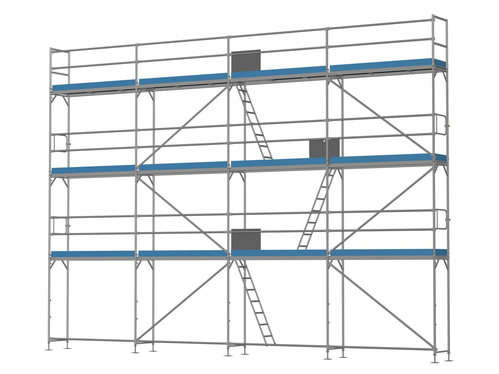 Stahl Traufseitengerüst 80 qm - 2,5 m Felder - 10 m lang - 8 m Arbeitshöhe - Komplettpaket
