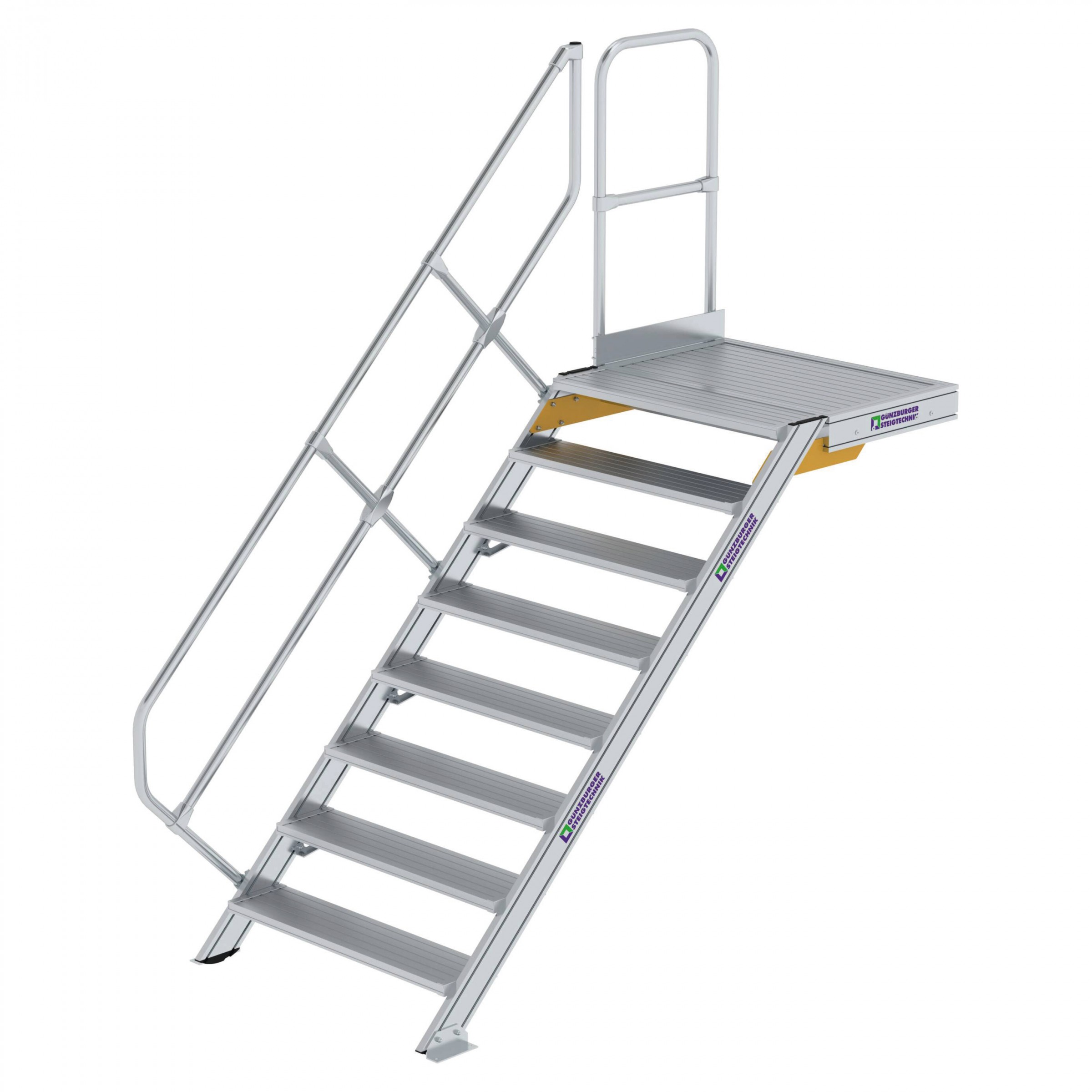 Aluminium-Treppe mit Plattform, 45°, Stufenbreite 1000 mm, 5 Stufen