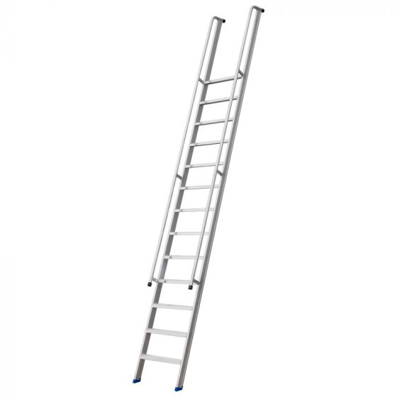 Stufenanlegeleiter 60 cm breit, mit Handlauf und Überstieg, 6 Stufen