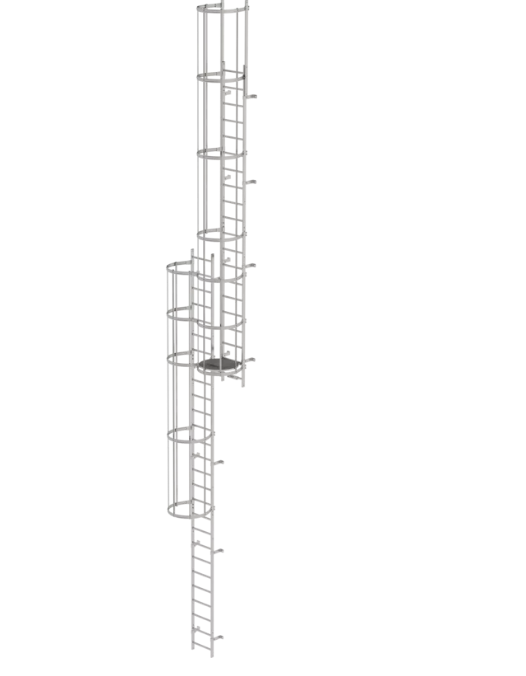 Mehrzügige Steigleiter mit Rückenschutz, Notleiter, Edelstahl, Steighöhe 10,92 m