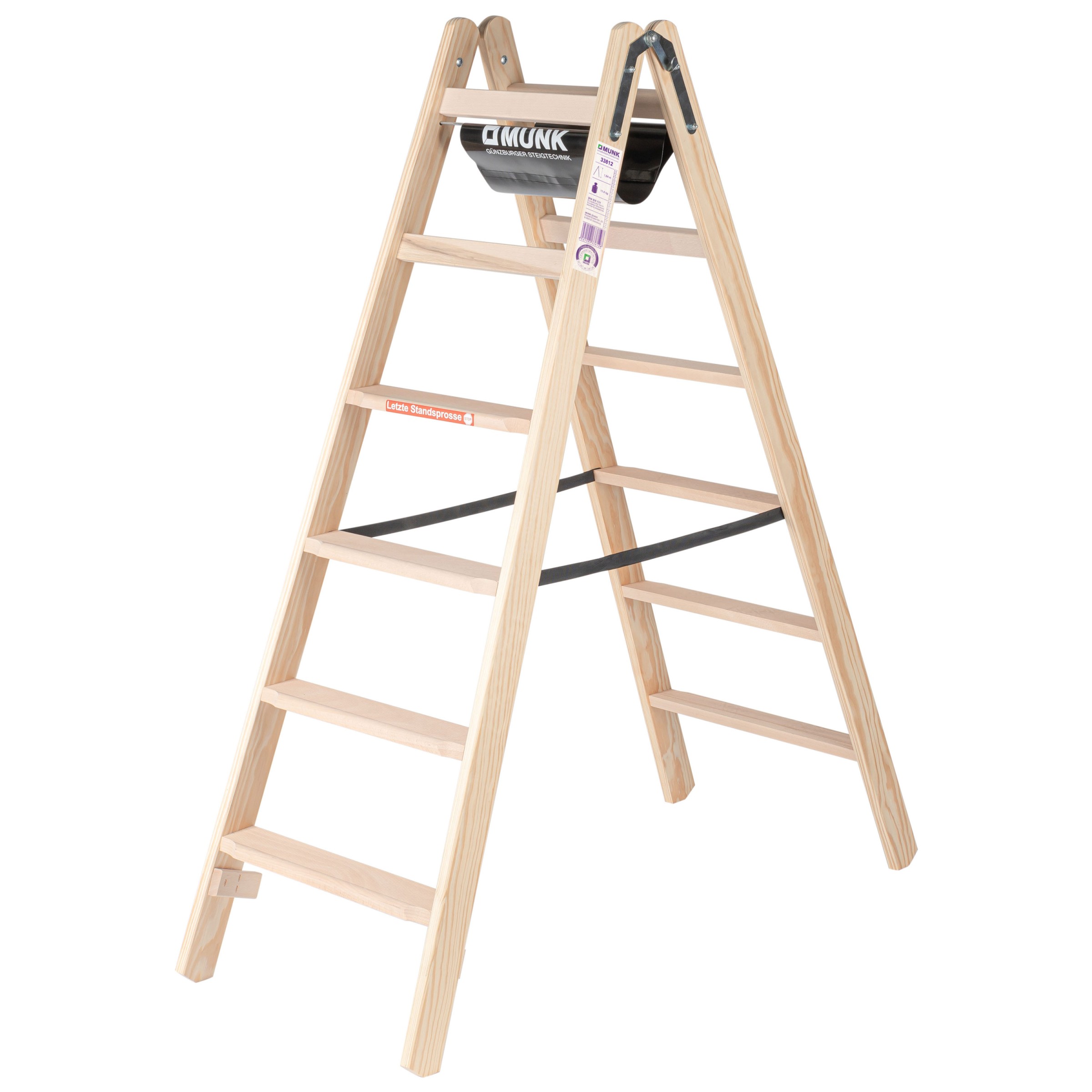 Stufen-Stehleiter, beidseitig begehbar Holz, 2x3 Stufen Stufen-Stehleiter, beidseitig begehbar Holz, 2x3 Stufen