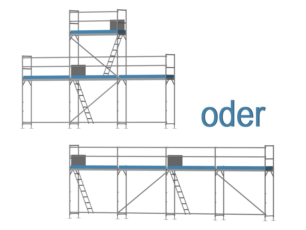 Giebelgerüst Mini xtra, Alu, Länge 9,0 m, Komplettpaket plus, mit Umbaumöglichkeit zu 12m x 1 Etage Giebelgerüst Mini xtra, Alu, Länge 9,0 m, Komplettpaket plus, mit Umbaumöglichkeit zu 12m x 1 Etage